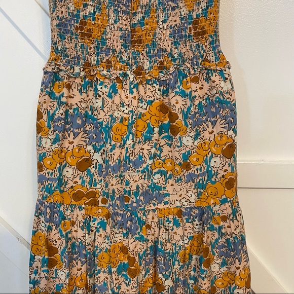 Sea Biarritz Floral Smocked Ruffle Cap Sleeve Tiered Midi Dress Orange Sz 8 - Picture 8 of 13